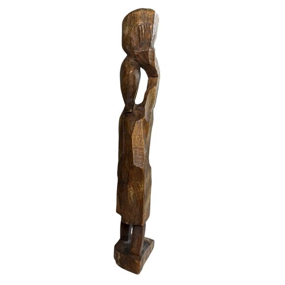 Vintage African Tribal Woman Carved Wooden Statue 12" Figure Folk Art Sculpture - Picture 4 of 13